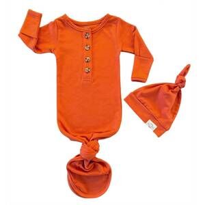 NEW FAWN & FOSTER baby organic knotted gown + top knot hat sleep sack in rust